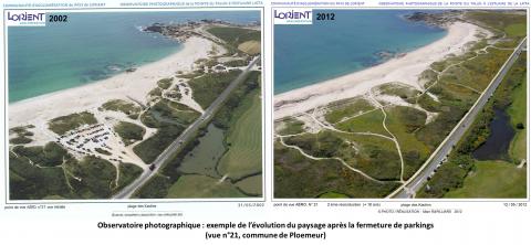 Observatoire photographique - exemple d'une prise de vue sur Ploemeur, en 2002 et 2012
