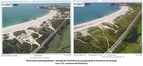 Observatoire photographique - exemple d'une prise de vue sur Ploemeur, en 2002 et 2012